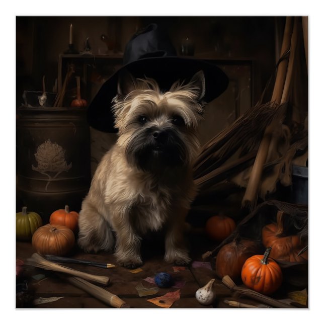 Cairn Terrier Pumpkins Halloween Scary  Poster (Front)