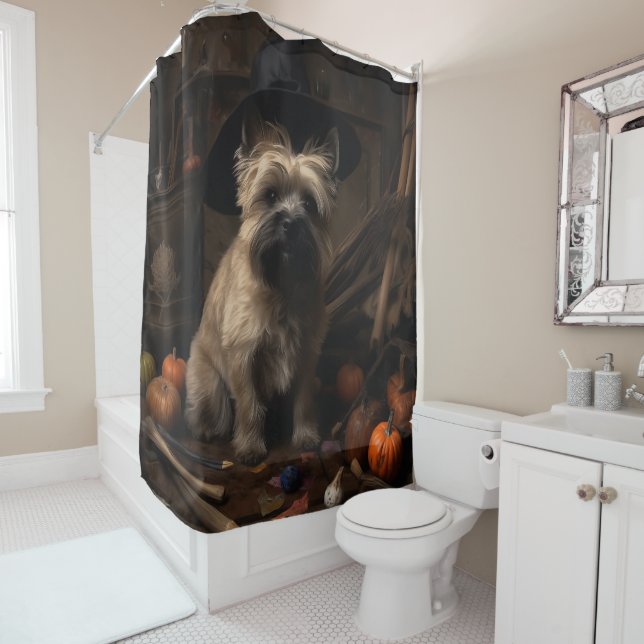 Cairn Terrier Pumpkins Halloween Scary  Shower Curtain (In Situ)