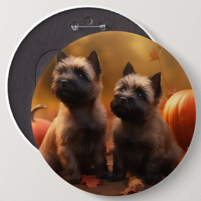 Cairn Terrier Puppy Autumn Delight Pumpkin  6 Cm Round Badge (Front & Back)