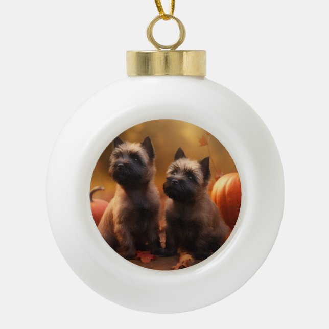 Cairn Terrier Puppy Autumn Delight Pumpkin  Ceramic Ball Christmas Ornament (Front)