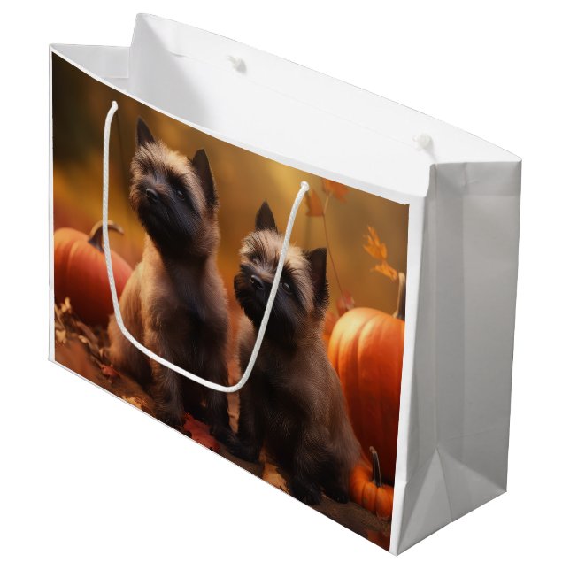 Cairn Terrier Puppy Autumn Delight Pumpkin  Large Gift Bag (Front Angled)