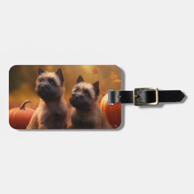 Cairn Terrier Puppy Autumn Delight Pumpkin  Luggage Tag (Front Horizontal)