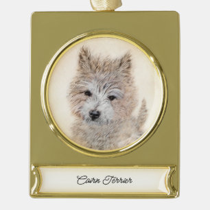 Cairn Terrier Puppy Painting - Original Dog Art Gold Plated Banner Ornament