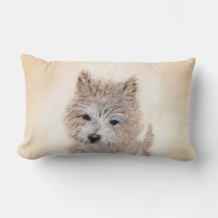 Cairn Terrier Puppy Painting - Original Dog Art Lumbar Cushion