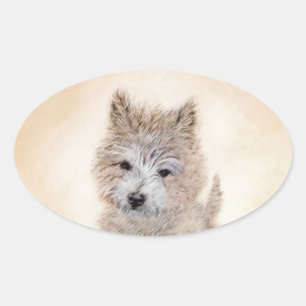 Cairn Terrier Puppy Painting - Original Dog Art Oval Sticker