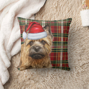 Cairn Terrier Red Green Plaid Christmas Holiday Cushion