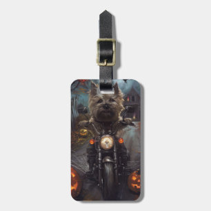 Cairn Terrier Riding Motorcycle Halloween Scary Luggage Tag