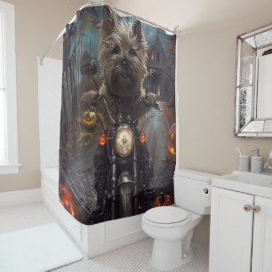Cairn Terrier Riding Motorcycle Halloween Scary Shower Curtain