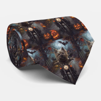 Cairn Terrier Riding Motorcycle Halloween Scary Tie
