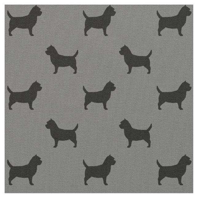 Cairn Terrier Silhouettes Grey and Black Fabric (Close Up)