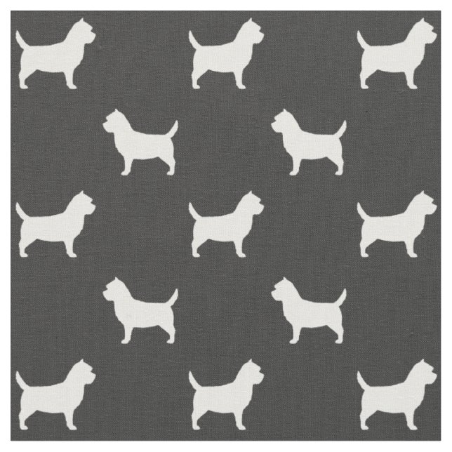 Cairn Terrier Silhouettes Grey and White Patterned Fabric (Close Up)