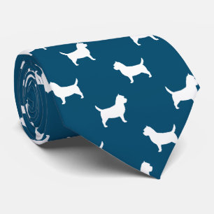 Cairn Terrier Silhouettes Pattern Blue and White Tie