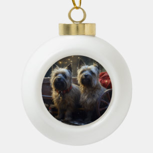 Cairn Terrier Snowy Sleigh Christmas Decor   Ceramic Ball Christmas Ornament