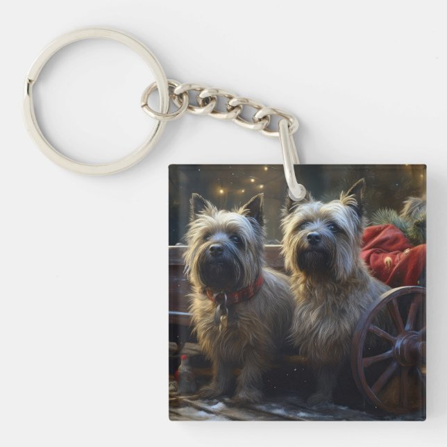 Cairn Terrier Snowy Sleigh Christmas Decor   Key Ring (Front)