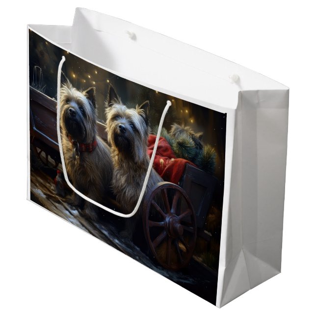 Cairn Terrier Snowy Sleigh Christmas Decor   Large Gift Bag (Front Angled)