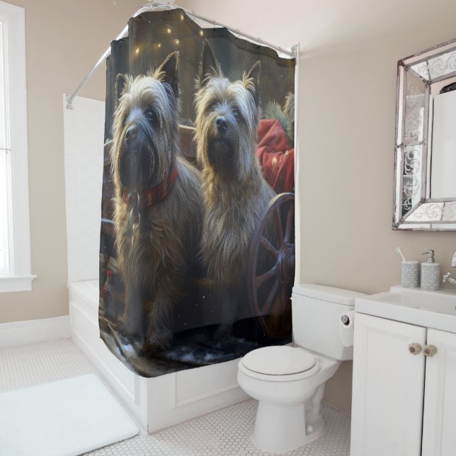 Cairn Terrier Snowy Sleigh Christmas Decor   Shower Curtain (In Situ)