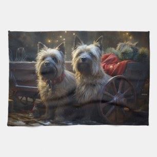 Cairn Terrier Snowy Sleigh Christmas Decor Tea Towel