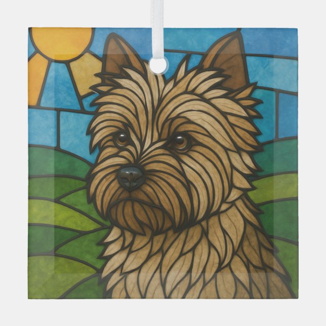 Cairn Terrier "Stained Glass"  Glass Tree Decoration (Front)