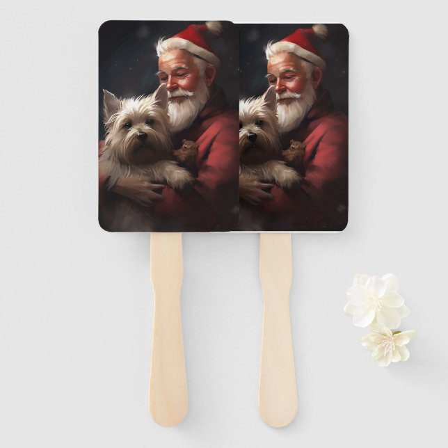 Cairn Terrier With Santa Claus Festive Christmas Hand Fan (Front and Back)