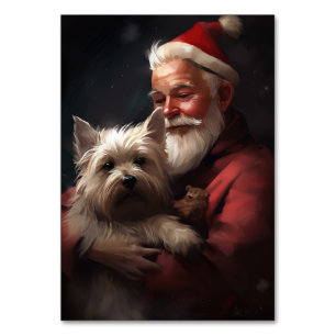 Cairn Terrier With Santa Claus Festive Christmas Table Number