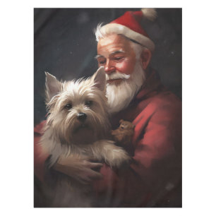 Cairn Terrier With Santa Claus Festive Christmas Tablecloth
