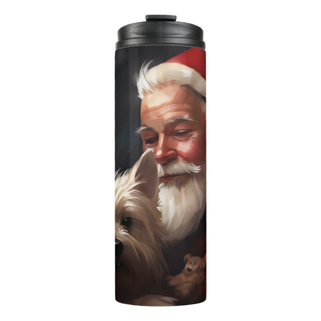 Cairn Terrier With Santa Claus Festive Christmas Thermal Tumbler (Front)