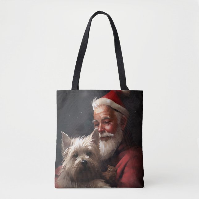 Cairn Terrier With Santa Claus Festive Christmas Tote Bag (Front)