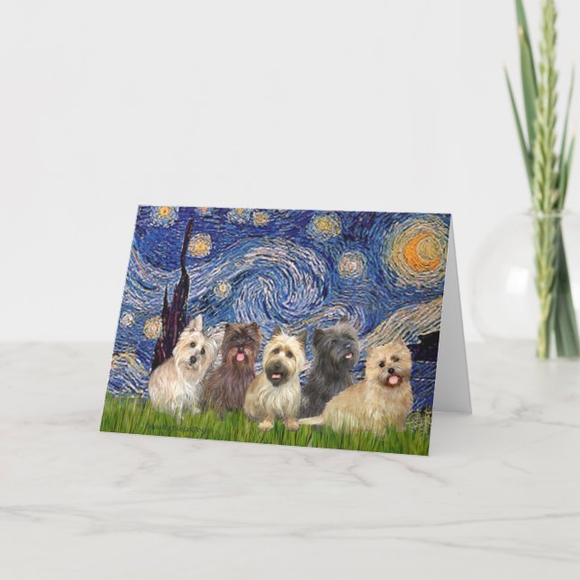 Cairn Terriers (Five) - Starry Night Card (Front)