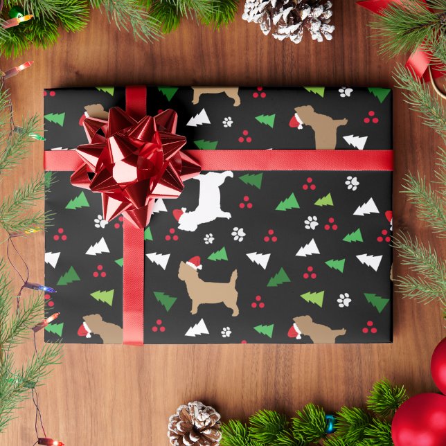 Cairn Terriers Santa Hats Christmas Black Wrapping Paper (Cairn Terriers Christmas Wrapping Paper in Black )