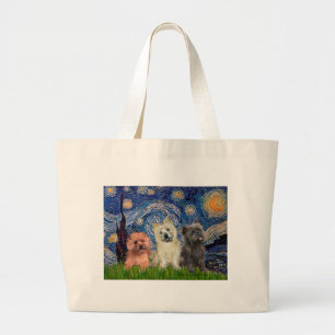 Cairn Terriers (three) - Starry Night Large Tote Bag
