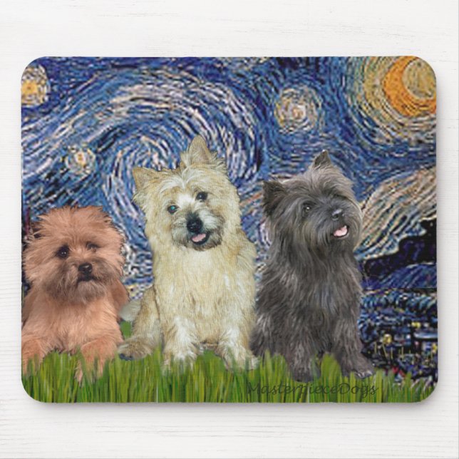 Cairn Terriers (three) - Starry Night Mouse Pad (Front)