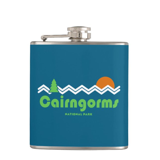 Cairngorms National Park Scotland Retro Hip Flask (Front)