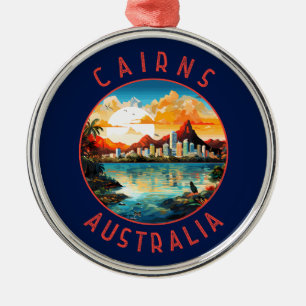 Cairns Australia Retro Distressed Circle Metal Tree Decoration