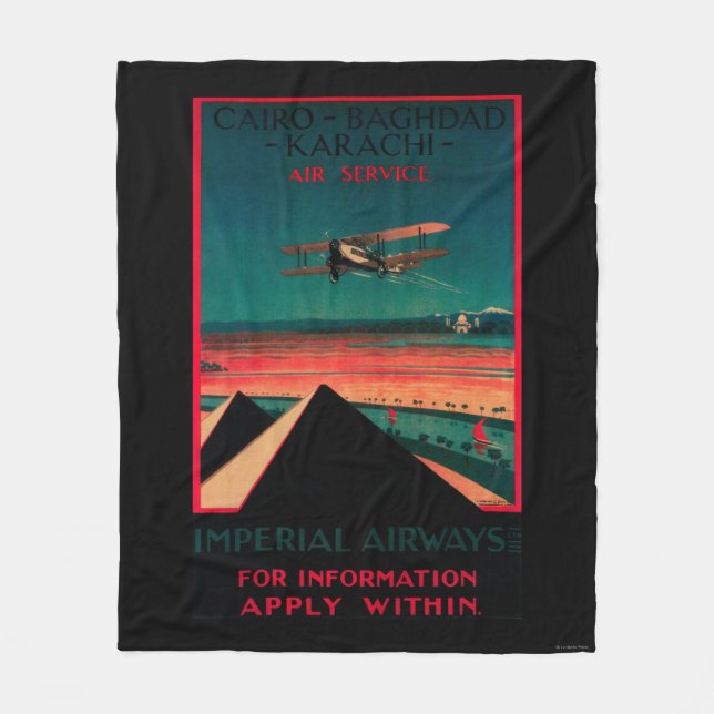 Cairo - Bagdad - Karachi Air Vintage Poster Fleece Blanket (Front)