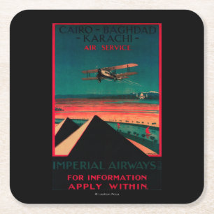 Cairo - Bagdad - Karachi Air Vintage Poster Square Paper Coaster