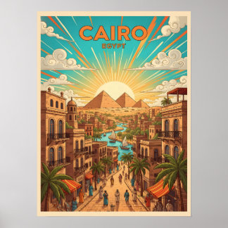 Cairo Egypt Vintage Travel Postcard with Pyramids Poster
