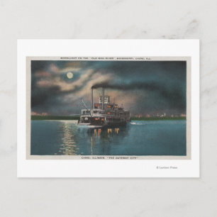 Cairo, IL - Night View of Steamer on Miss. River Postcard