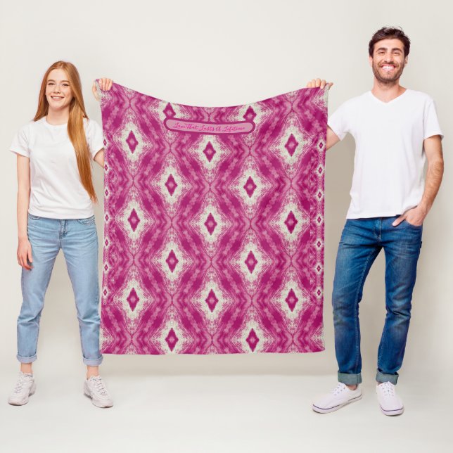 Cairo Pattern Pink White Fleece Blanket (In Situ)
