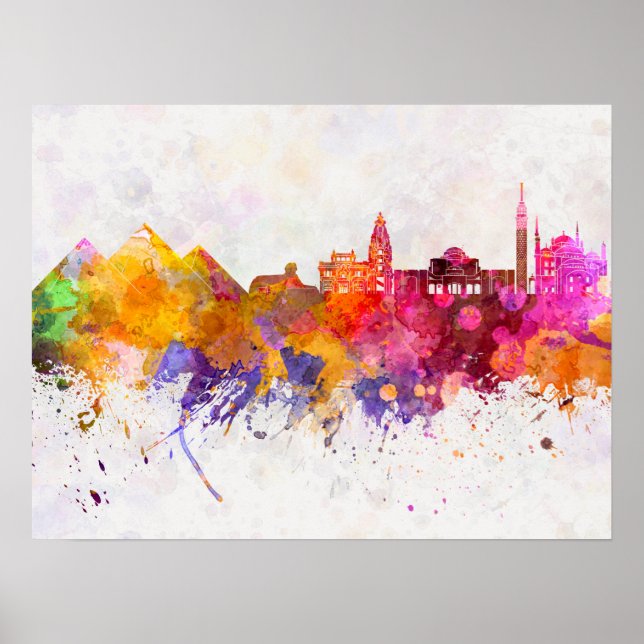 Cairo skyline in watercolor background poster (Front)