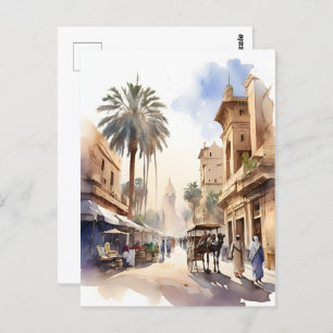 Cairo watercolor art postcard