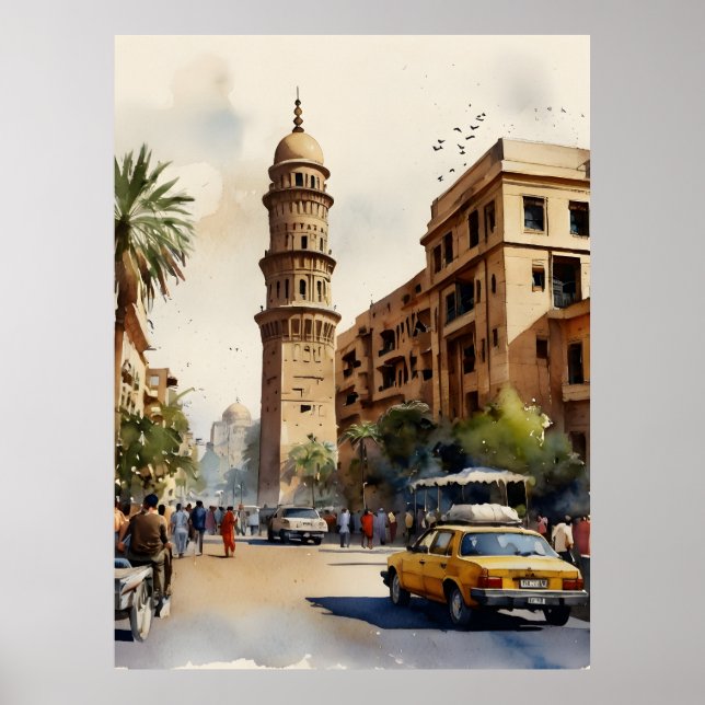 Cairo watercolor art poster (Front)