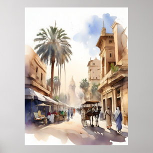 Cairo watercolor art poster