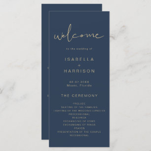 CAITLIN Edgy Navy and Gold Simple Wedding Program Menu