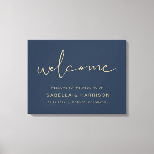 CAITLIN Elegant Gold and Navy Wedding Welcome Canvas Print