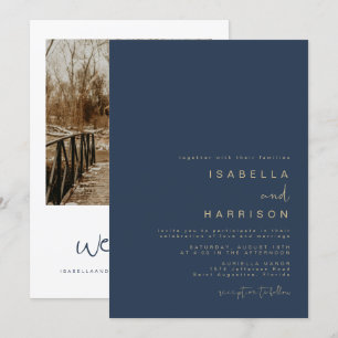 CAITLIN Elegant Navy and Gold Photo Wedding Invitation