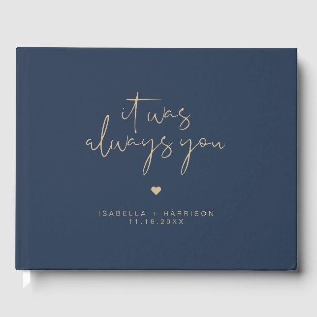 CAITLIN Elegant Navy and Gold Simple Wedding Guest Book (Front)