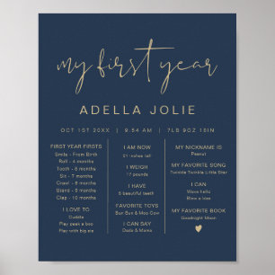 CAITLIN Elegant Navy & Gold First Year Milestone Poster