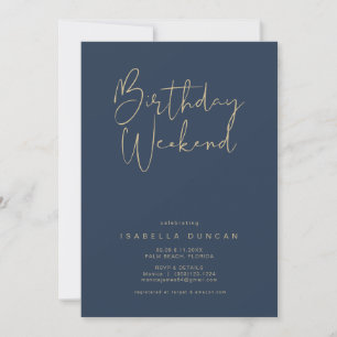 CAITLIN Modern Navy Birthday Weekend Itinerary Invitation