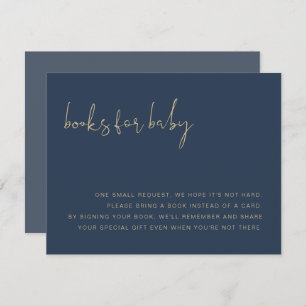 CAITLIN Modern Navy Blue and Gold Books For Baby Invitation