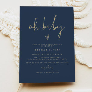 CAITLIN Modern Navy Blue and Gold Oh Baby Shower  Invitation